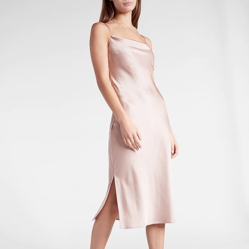 Express Satin Cowl Neck Midi Dress